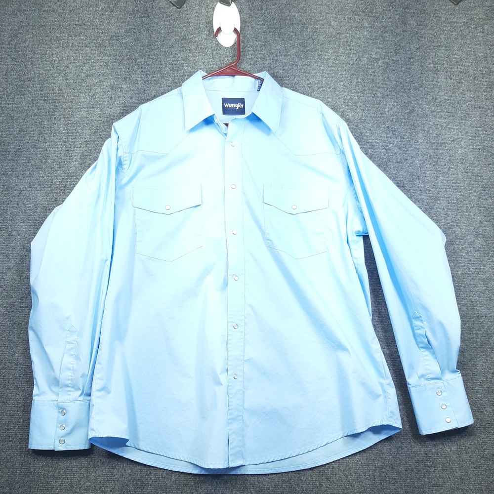 Wrangler Western Pearl Snap Shirt MWR406B XL Light Blue Mens Stretch Button Up
